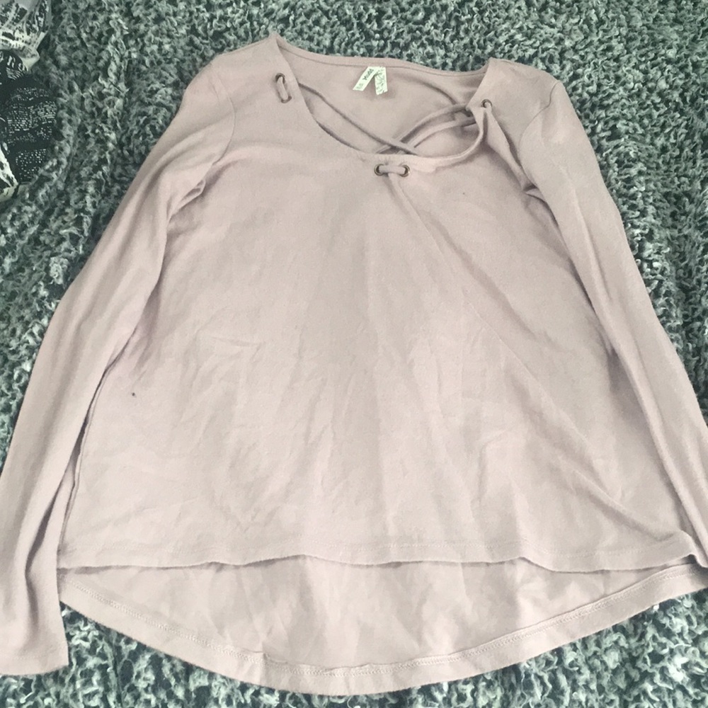 long sleeved light purple shirt